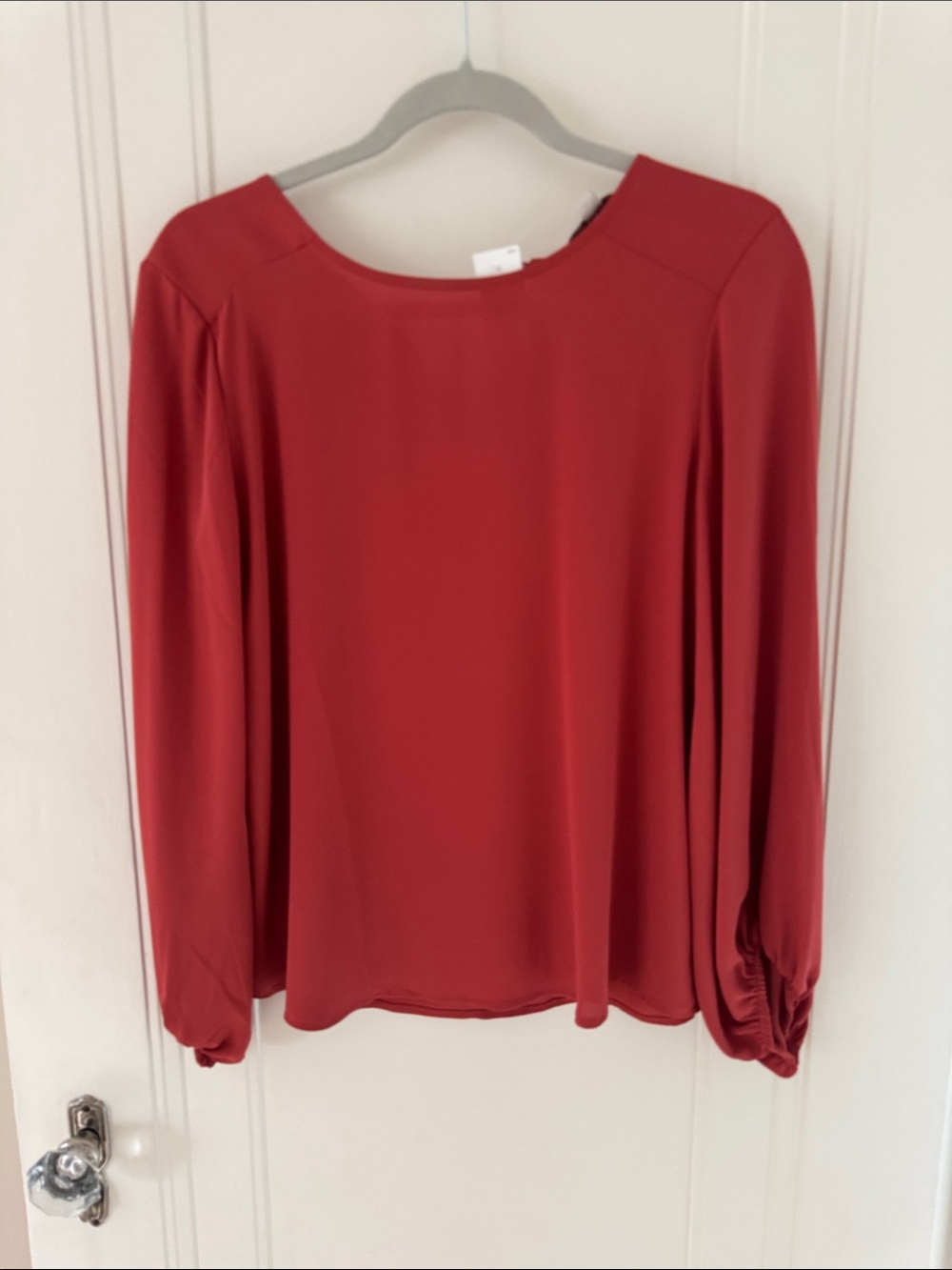 LOFT Brick Red Long-Sleeve Boat Neck Blouse